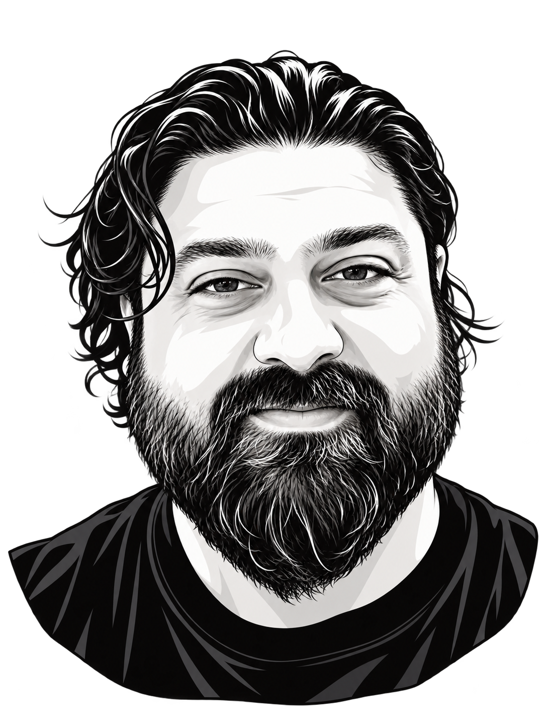 Black and white cartoon portrait of Ziad, founder of Zee Brand Studio